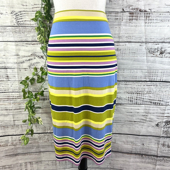 Liz Claiborne Skirt size Large Blue Purple Striped Jersey Straight Pencil Knee - Picture 1 of 12